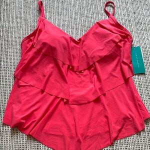 Women’s Aqua Green Vibrant Pink Layered Swim Top